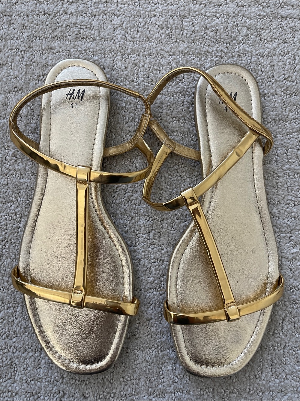 H&M Metallic Gold T-Strap Flat Sandals